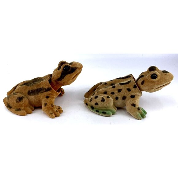 Flocked Turtle Toad Bobblehead Green Brown Bobbing Head Bobble Lot of 2 Vintage - Picture 4 of 8